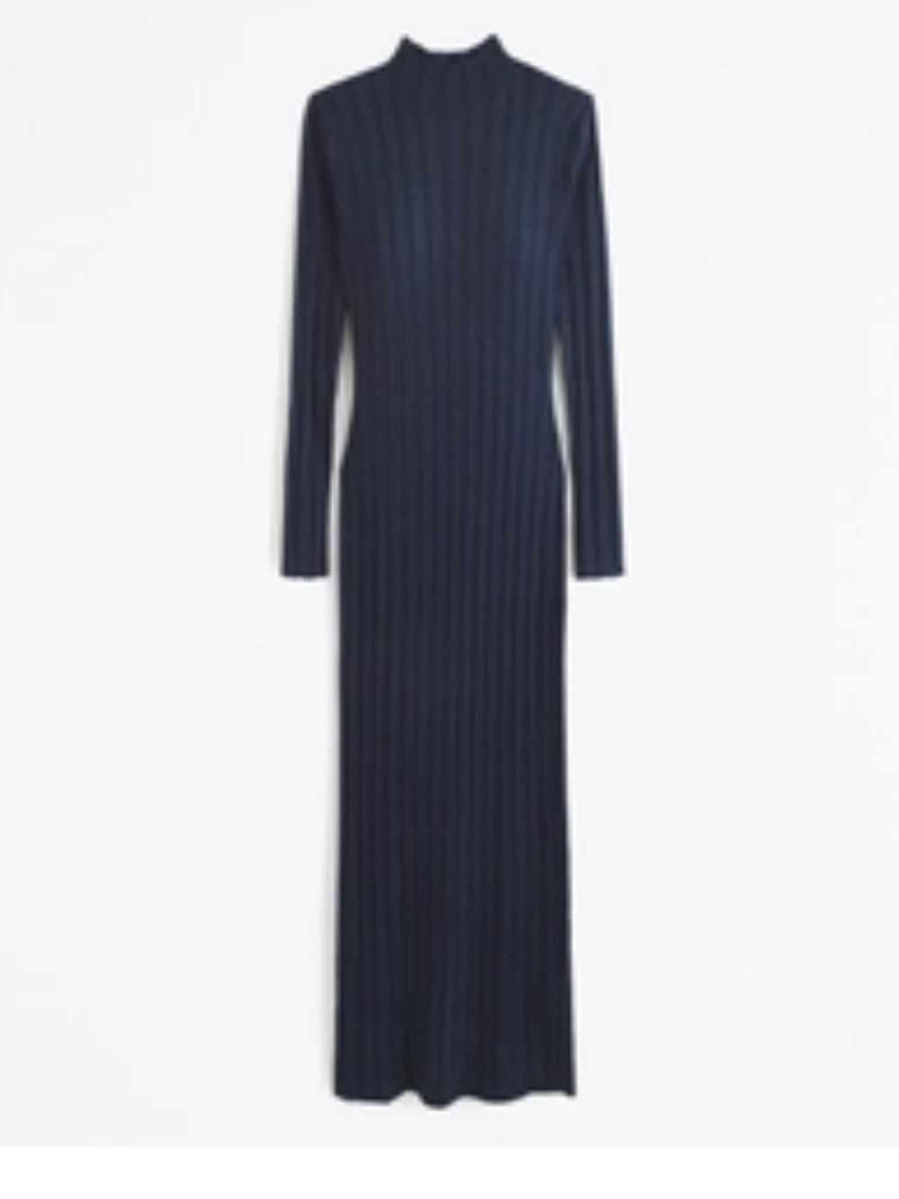Abercrombie & Fitch Navy glossy Ribbed Long-Sleeve Maxi Dress